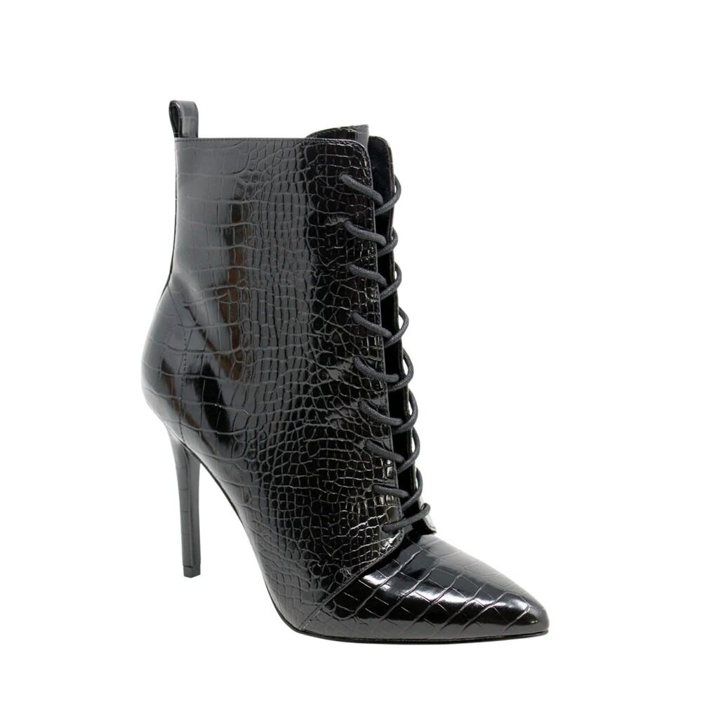 New Charles David Passe Croc-Embossed High Heel Bootie in Black Women's Size 7.5